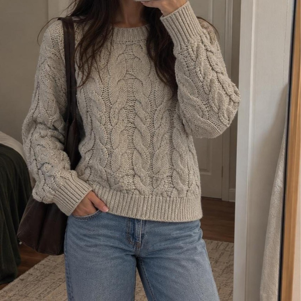Jessica Simpson Gray Cable Knit Sweater XS Cropped Chunky Cottagecore